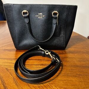 Coach Black Leather Tote with Gold Accents